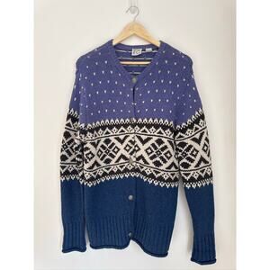 Field Gear Vintage Silk Blend Nordic Print Cardigan Sweater - Blue S